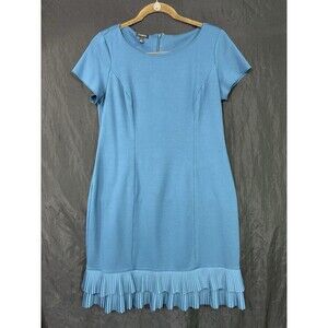 TALBOTS Ponte KNIT Double Layer Pleated Teal Blue Shift Dress 6 EUC Professional
